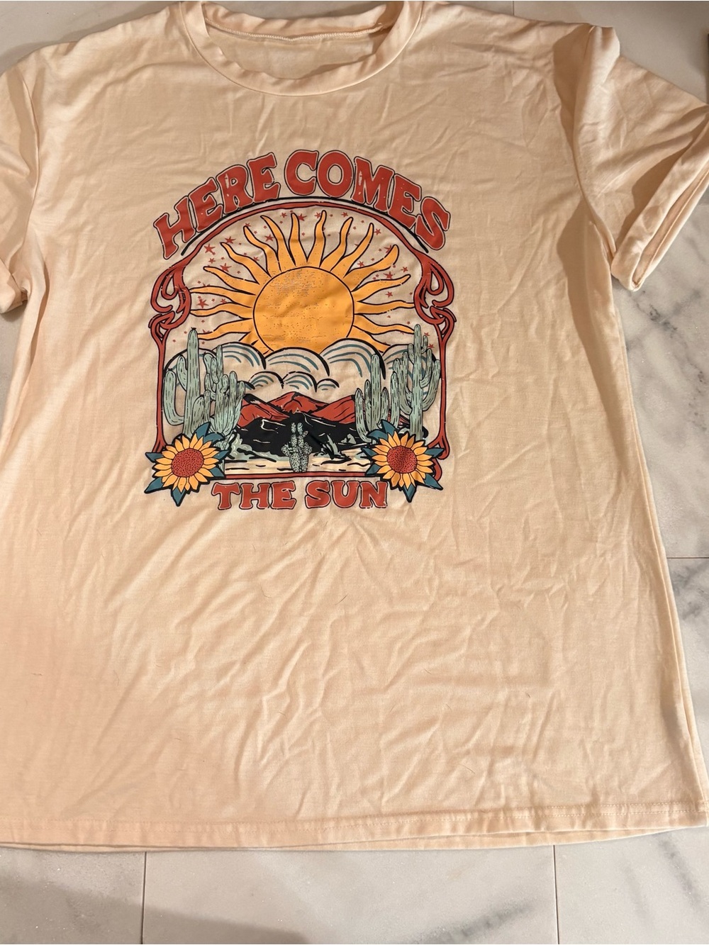 Here Comes The Sun Graphic Tee - Cream Sunflower Print